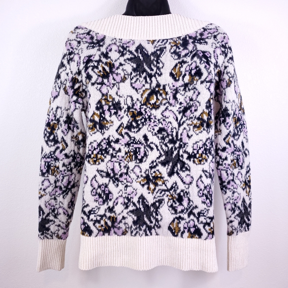 LOFT Painterly Floral Scoup Neck Sweater - Picture 6 of 8